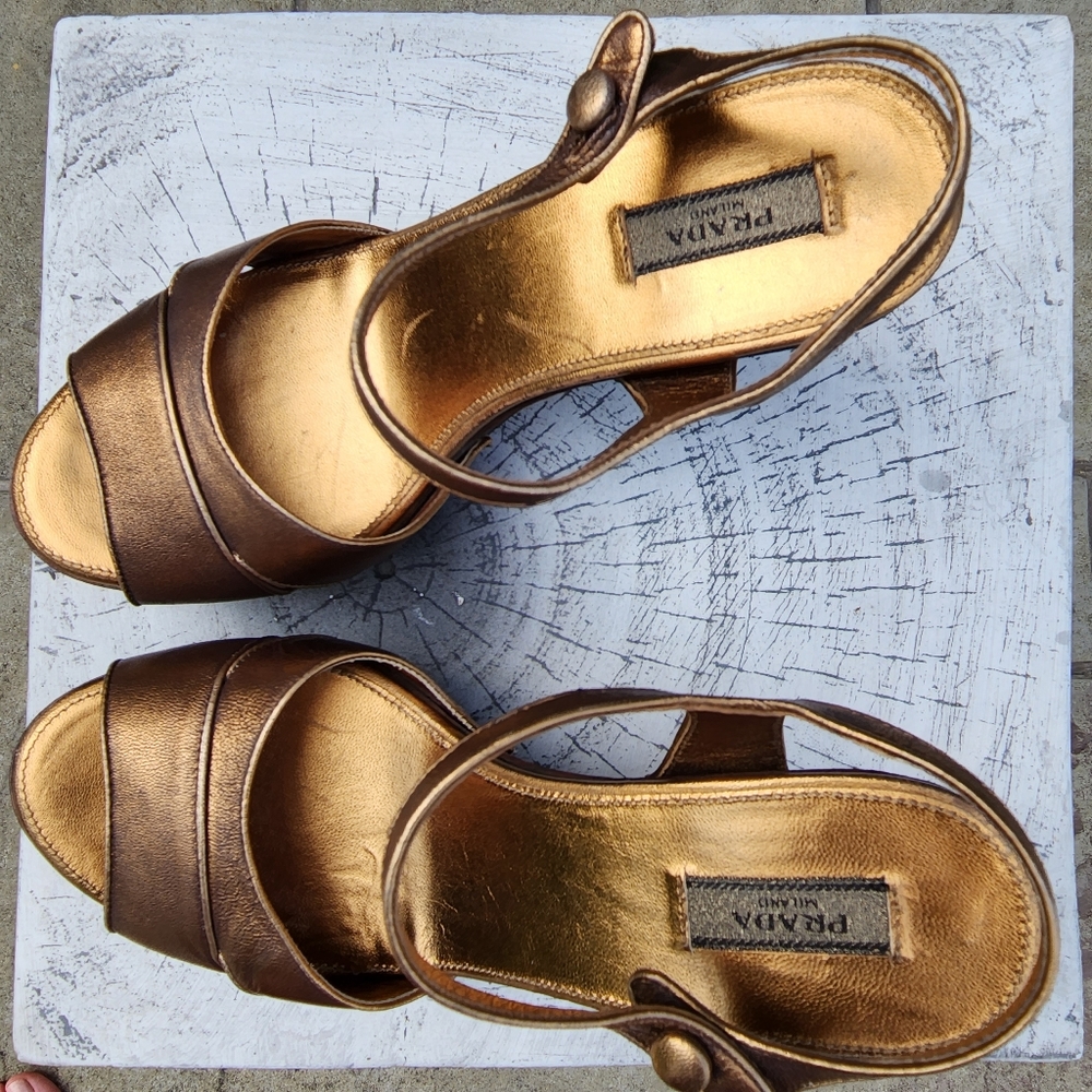 Prada Gold Bronze Wedge Size 37 - Picture 13 of 15